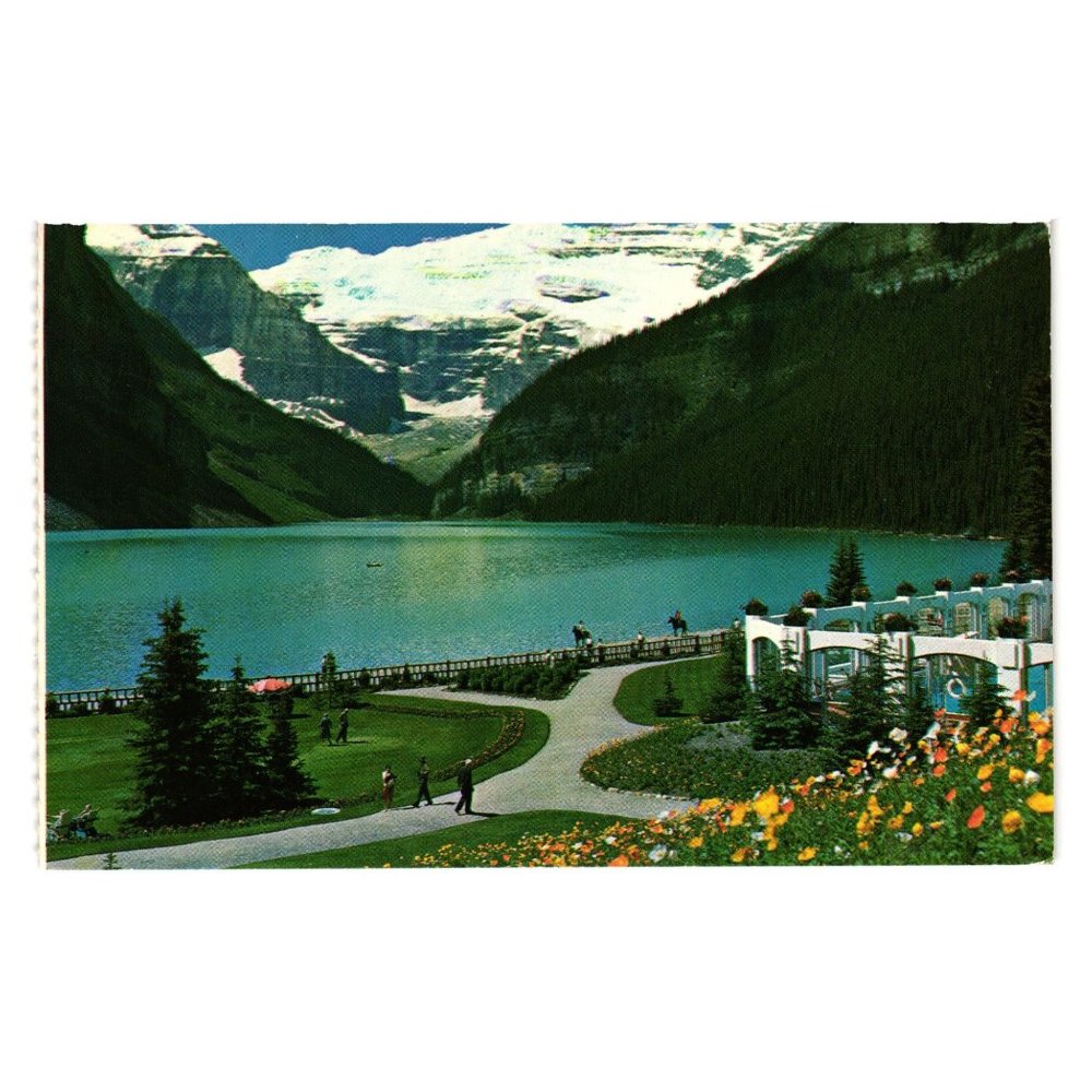 Vintage Postcard Canadian Rockies Lake Louise Victoria Glacier Chateau Pool